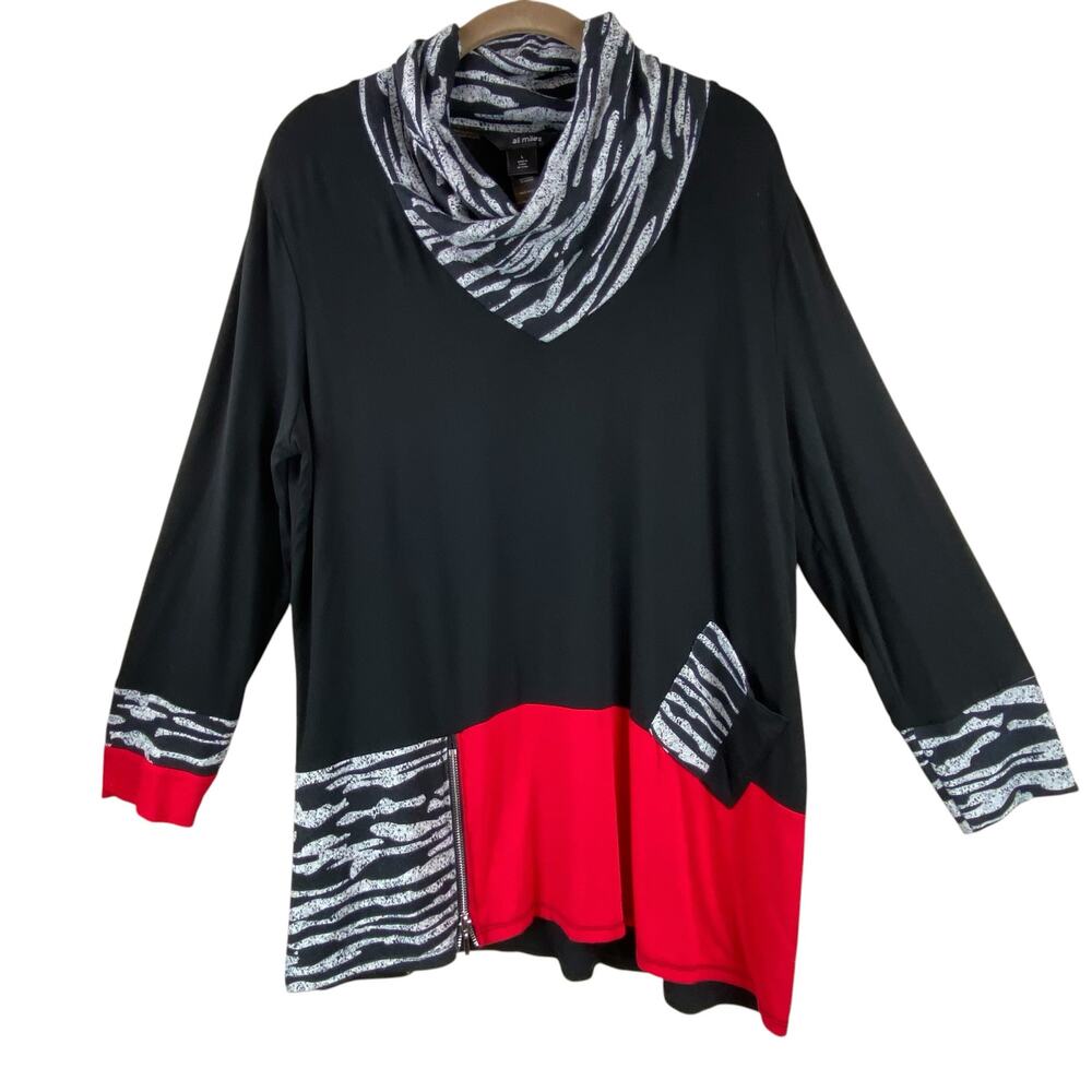 Ali Miles Art To Wear Tunic Top Size L Black Artsy Boho